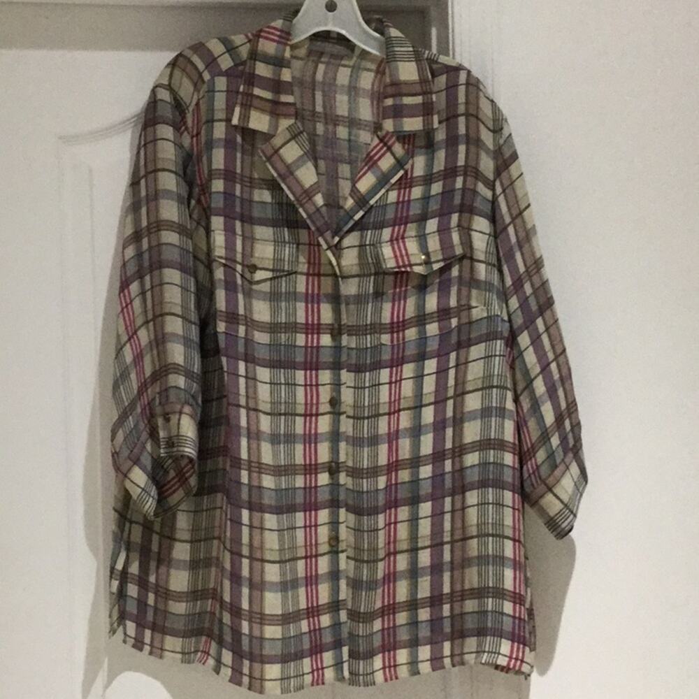 Kate Hill Tan plaid silk/linen 20w worn once